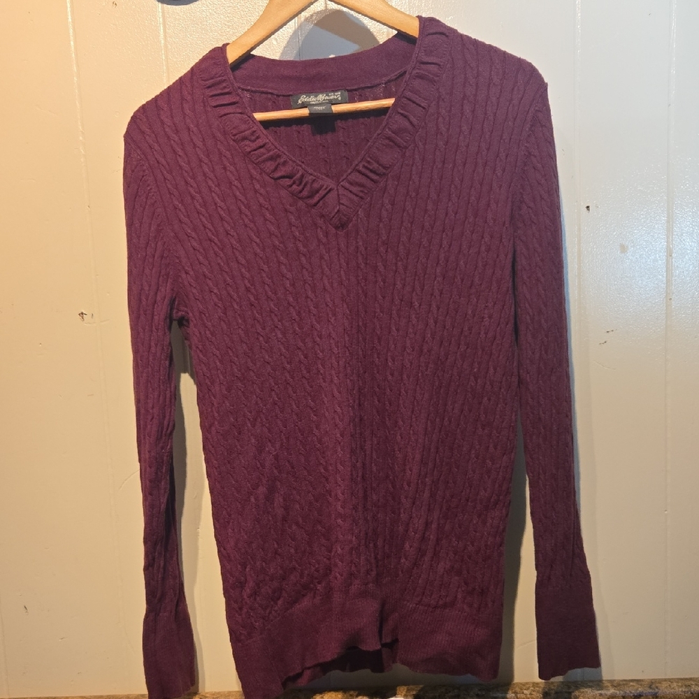 Cable & Gauge Deep Purple V-Neck Sweater